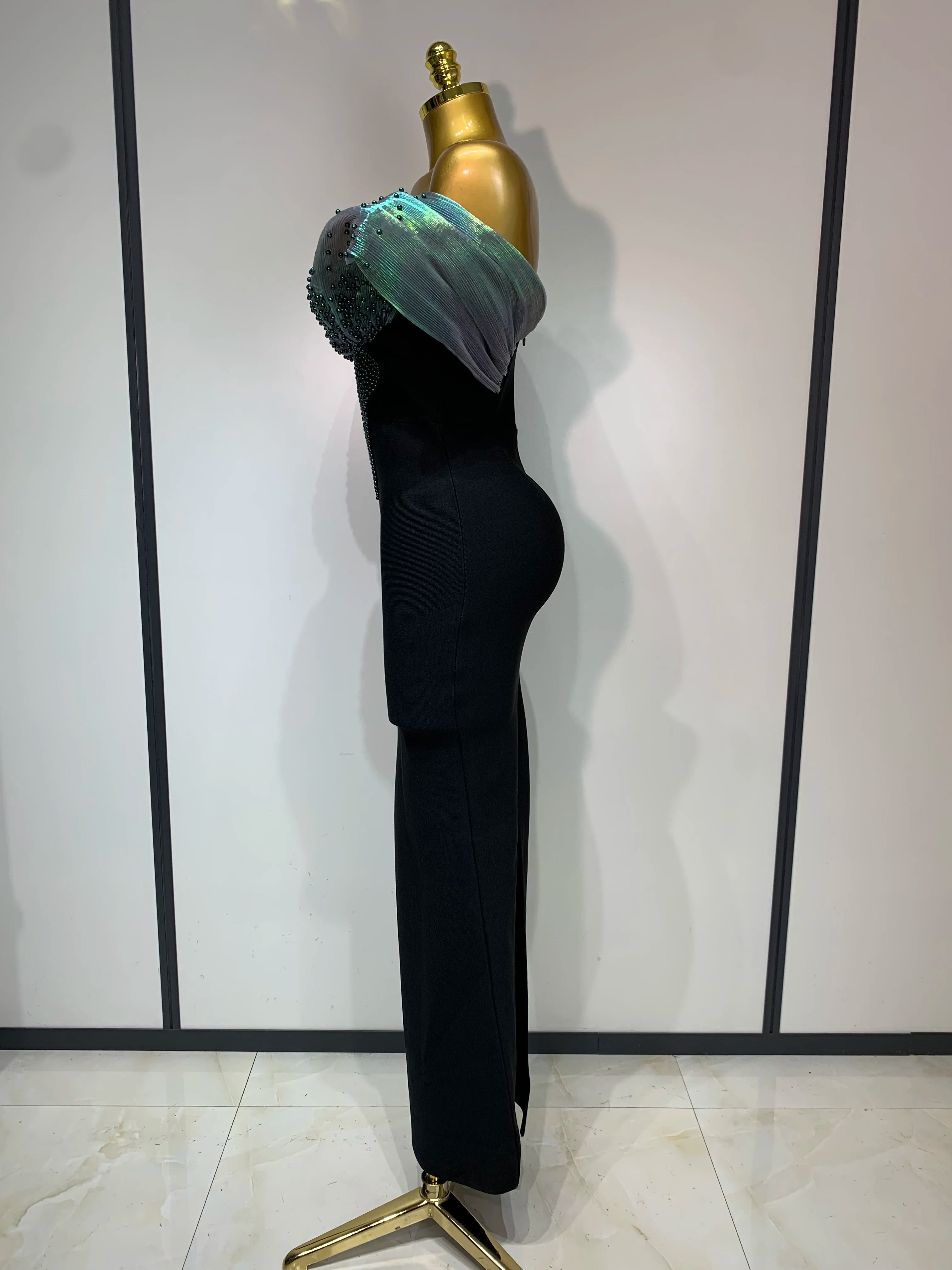 Birthday Outfit Off Shoulder Beading Bodycon Maxi Long Bandage Dress