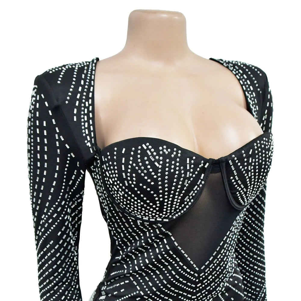 Rhinestone Padded Mini Dress