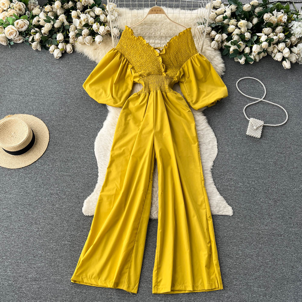 Ruffle Jumpsuits Puff Short Sleeve High Waist Romper