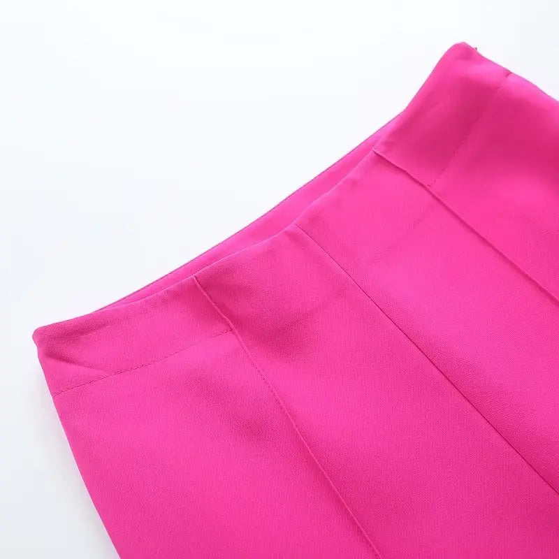 Long Sleeve Belt Bow Blazers Suit Coat Chic Female High Waist Trousers Two Piece Sets