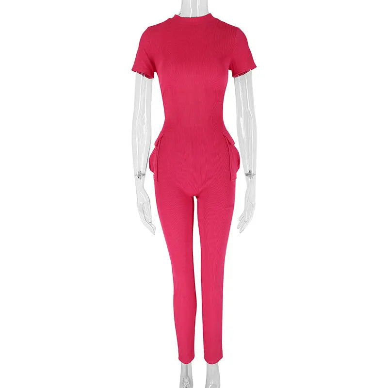 Pink Hollow Out Jumpsuit