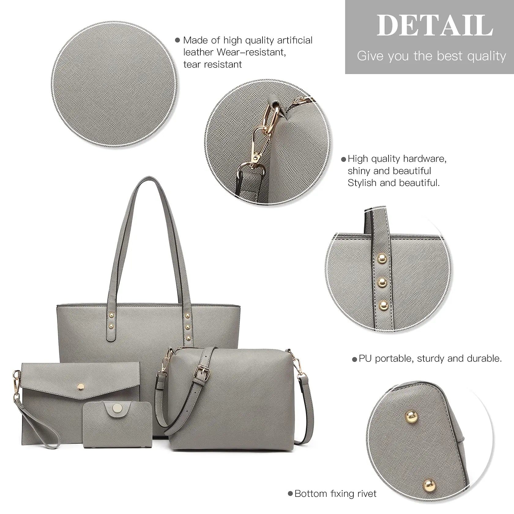 4 in 1 Totes Crossbody PU tote Leather Shoulder Handbag
