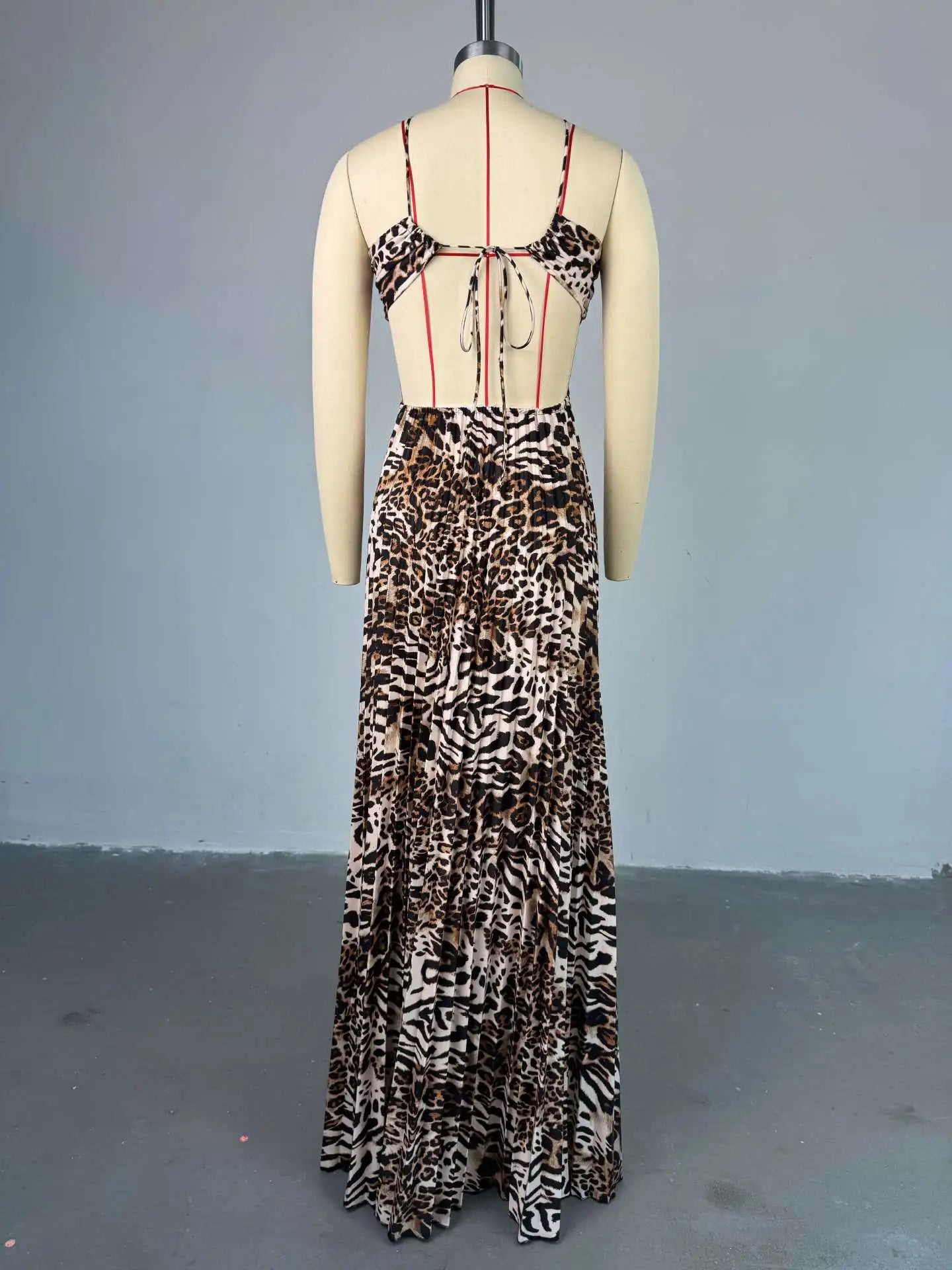 Leopard Print Sleeveless Strapless Floor-Length Long Dress