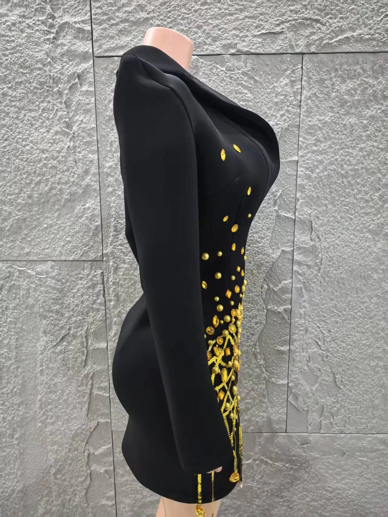 Long Sleeve Deep V-Neck Bodycon Blazer Dress
