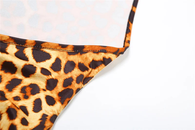 Leopard Print Halter Neck Backless Romper Bandage Jumpsuit