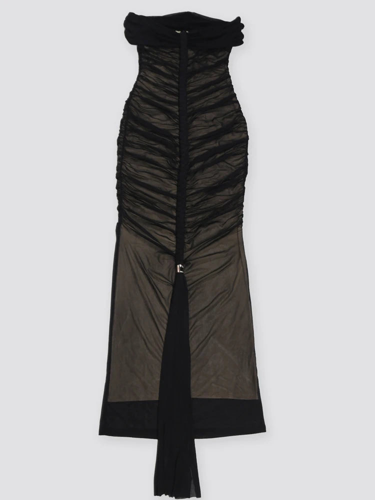 Off Shoulder Pleated Bandage Maxi Dress