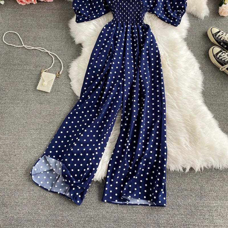 V Neck Dolman Sleeves Floral Print Wide Leg Jumpsuit