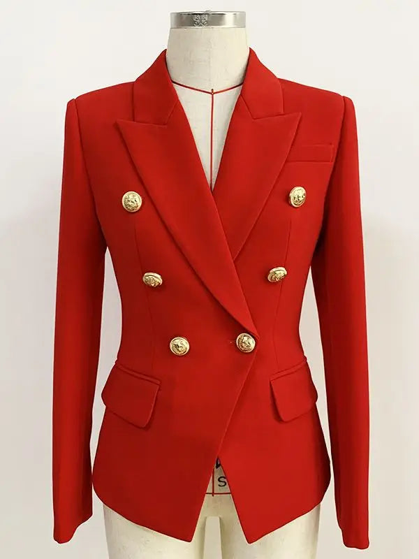 Classic Double Breasted Metal Lion Buttons Blazer