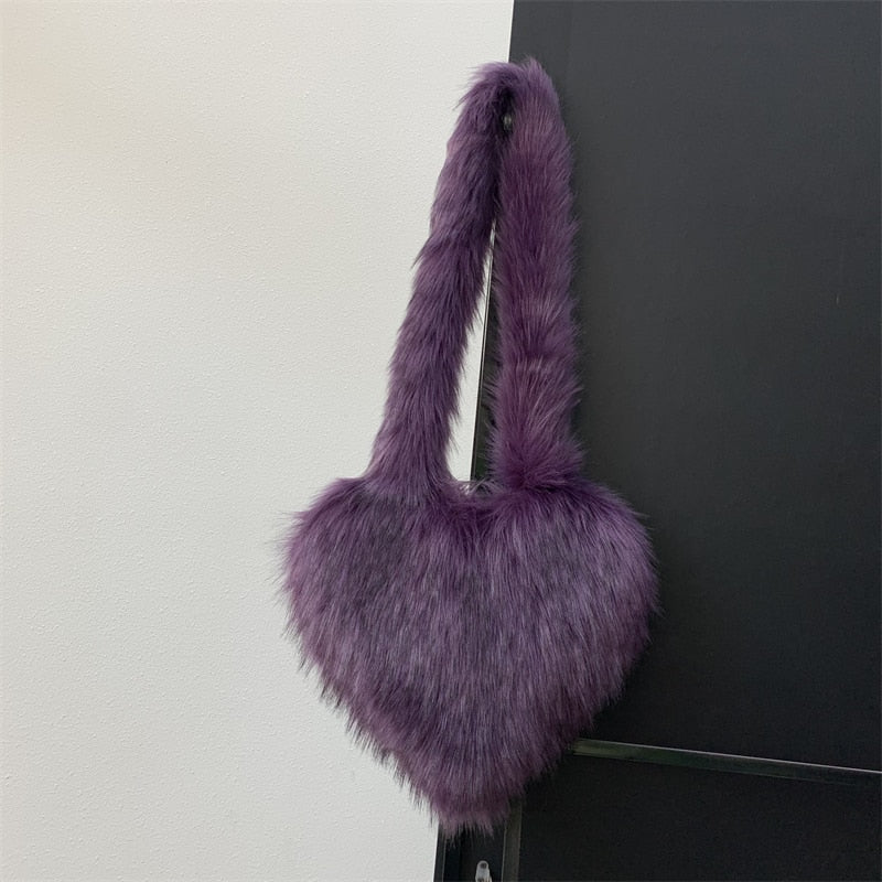 Faux Fur Heart Shape Oversized Tote Bags