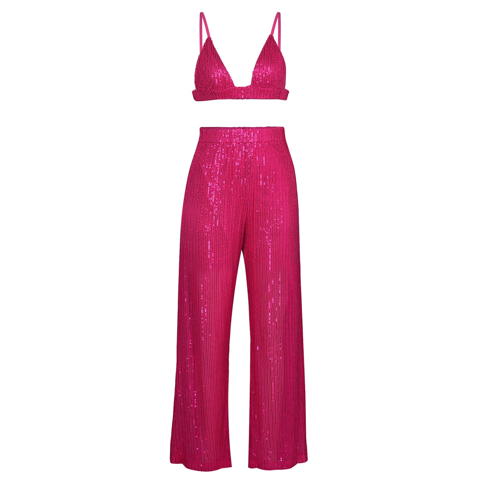 Sparkly Two-piece Set Sequin Top Blouse Shirt And Pants Suit