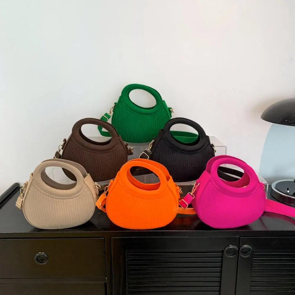 Half Moon Pleated PU Leather Felt Crossbody Handbag