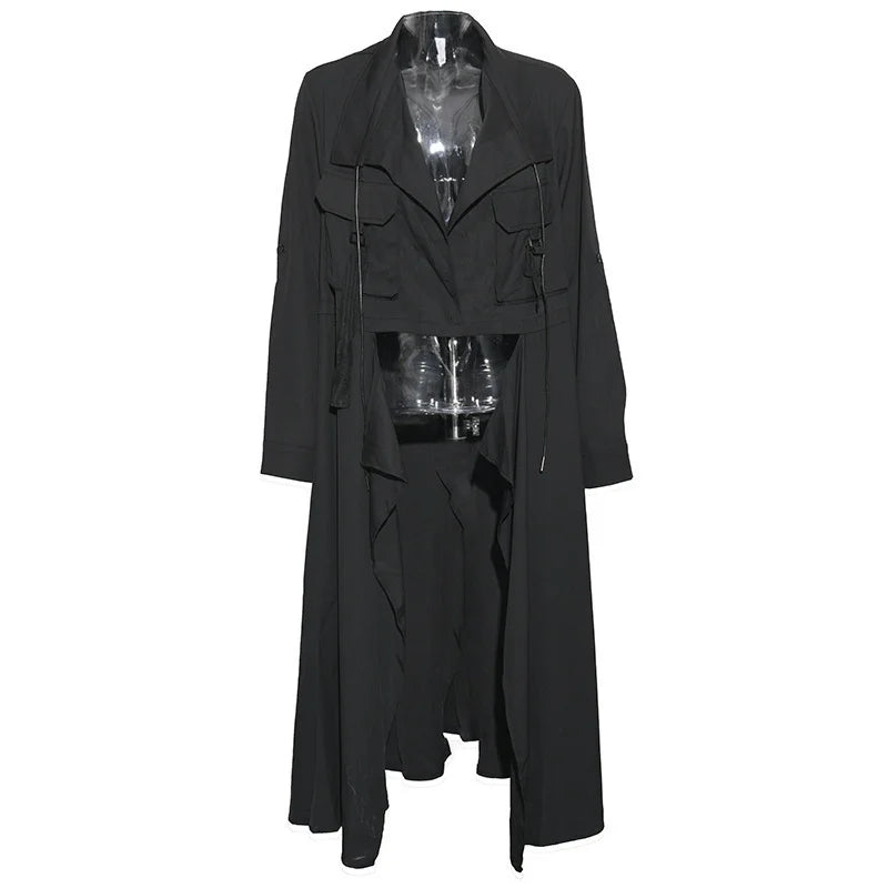 Irregular Big Size Long Trench Lapel Long Sleeve Windbreaker