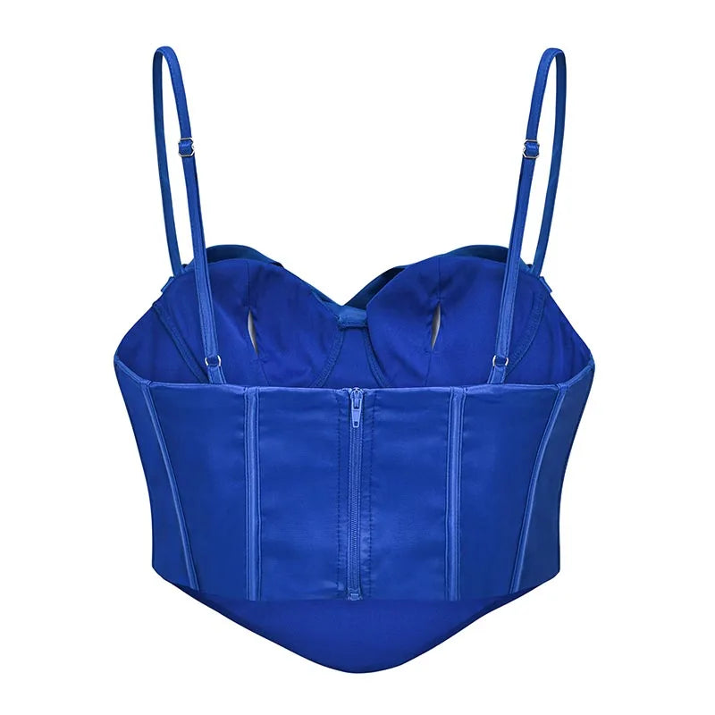 Spaghetti Strap Satim At Back Overbust Push Up Corset