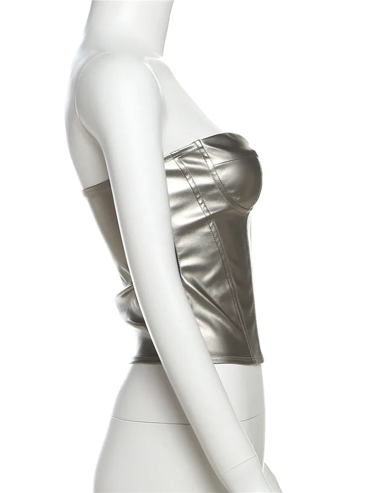 Y2K Leather Corset Tube Tops