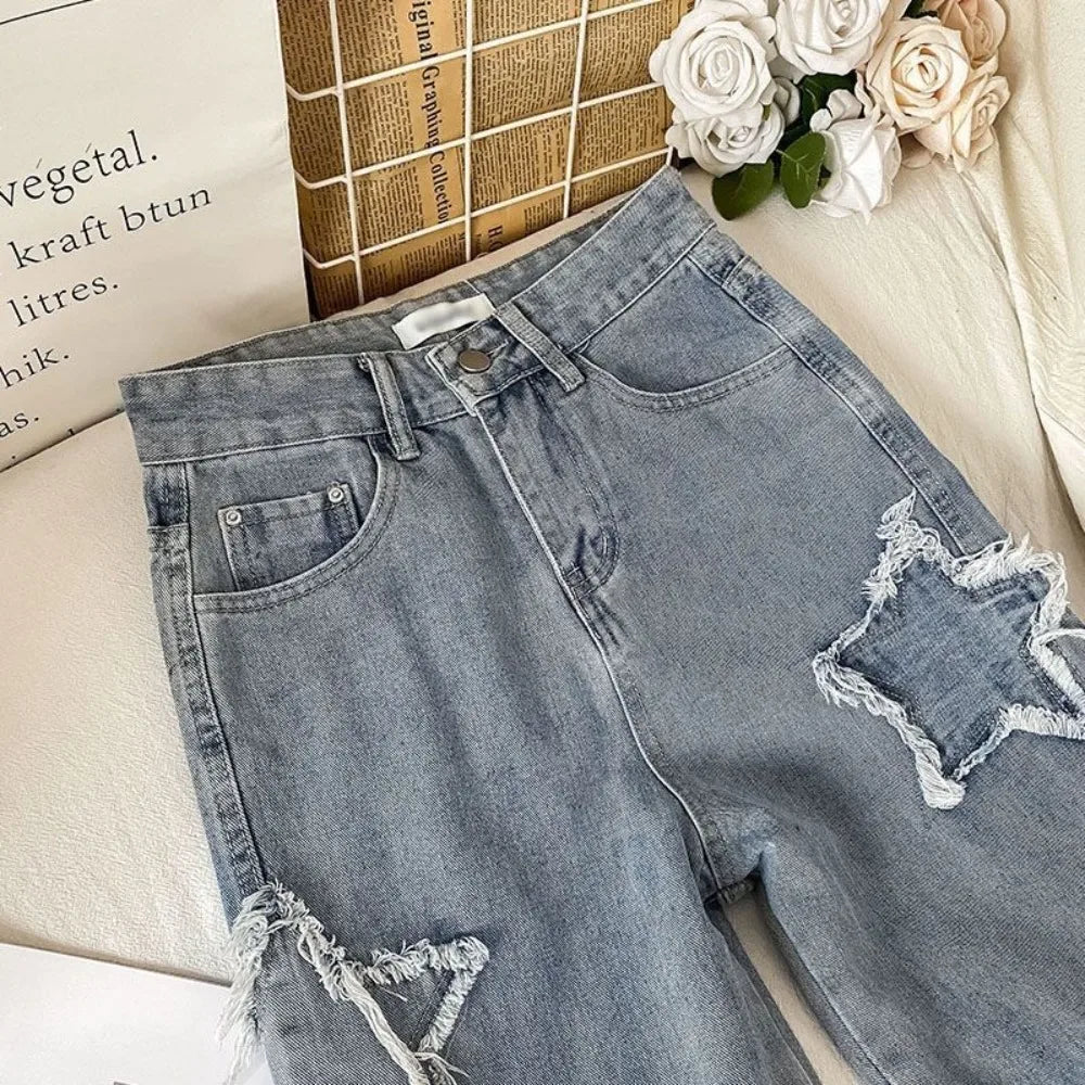 Denim Popular Spring Autumn High Waist Straight Leg Loose Fitting Jeans