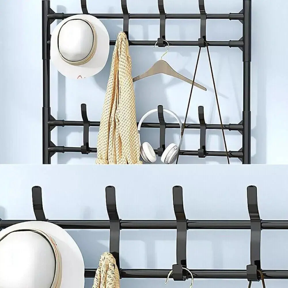 1pcs 5-Tier Shoe Storage Clothes Rack, 8 Hooks & Easy Assembly - Space-Saving Organizer for Hallway, Bedroom, Office