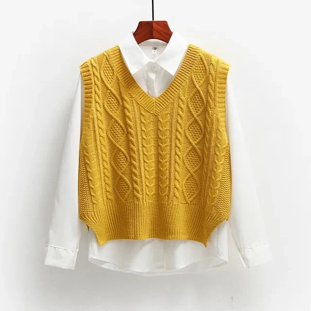 Sleeveless Knitted V Neck Pullovers Jumper Top