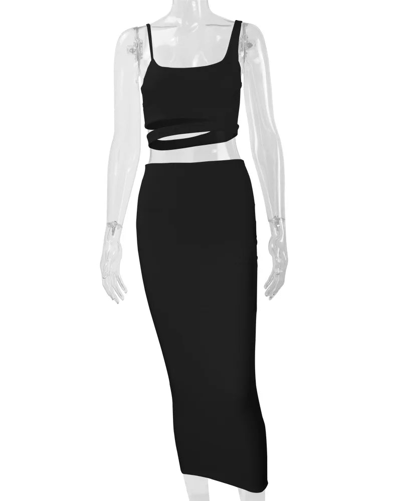 Elegant  Pleated Hollow out Two-piece Dress