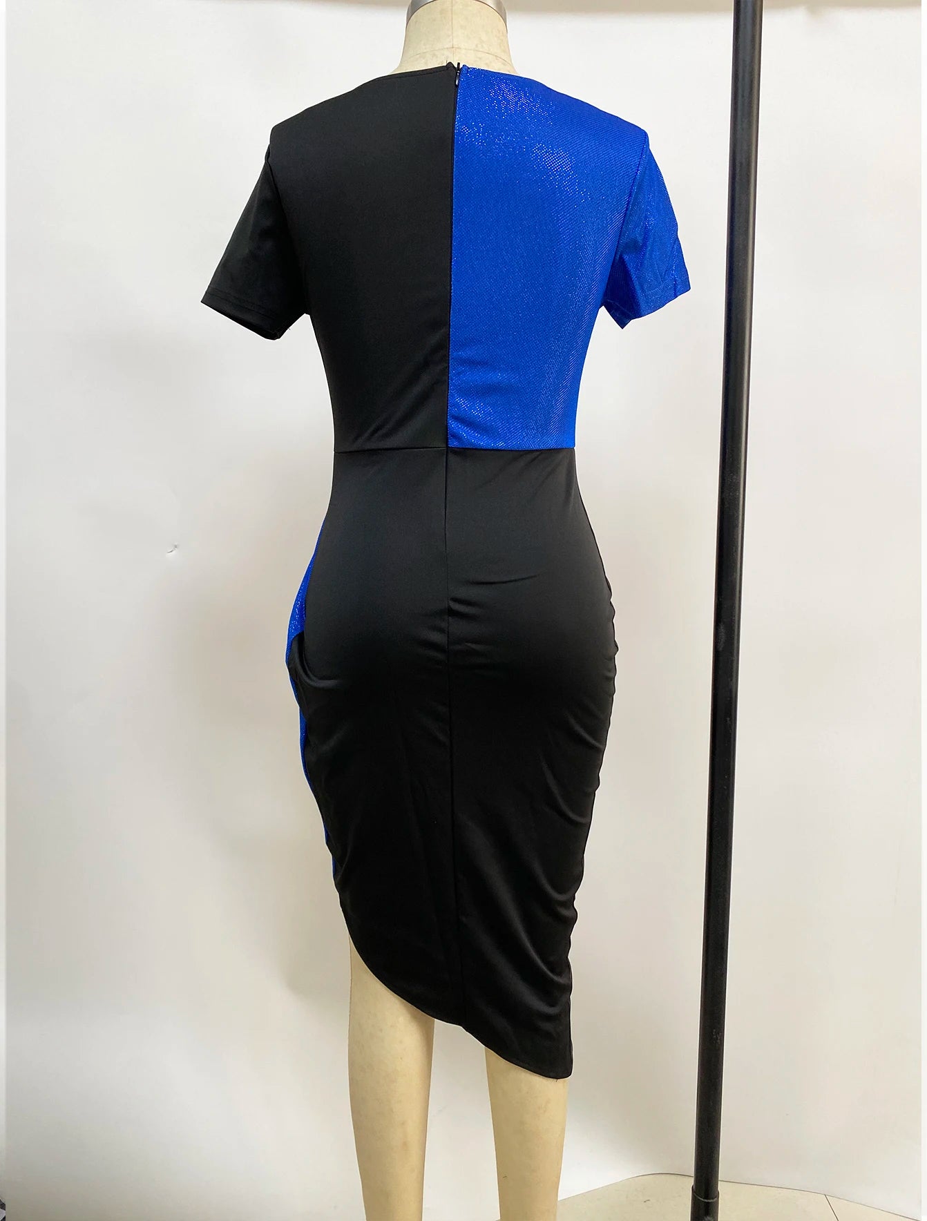 high waist pure color temperament commuter skirt short-sleeved waist dress