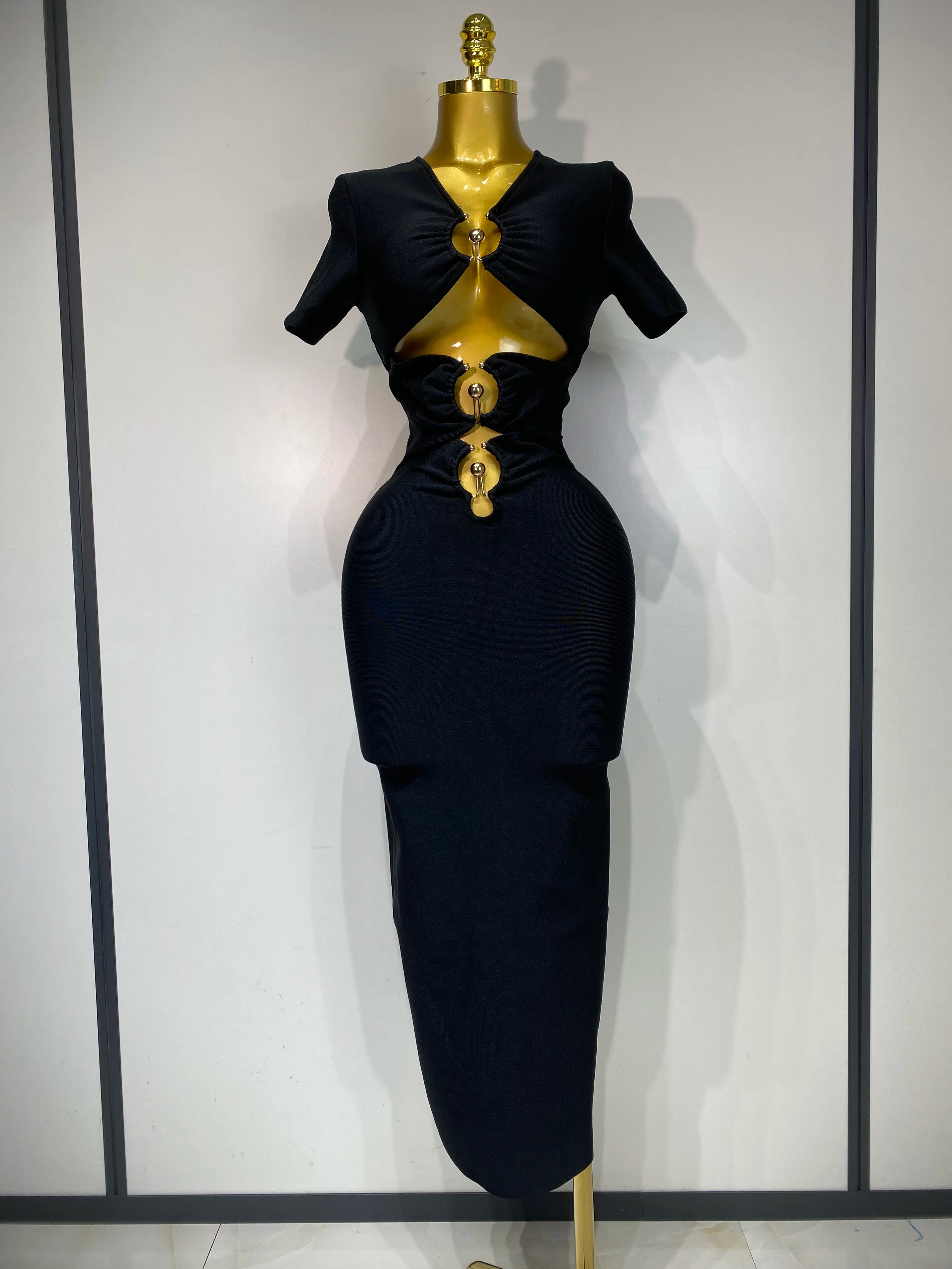 Cut Out Short Sleeve Bandage Bodycon Long Dress