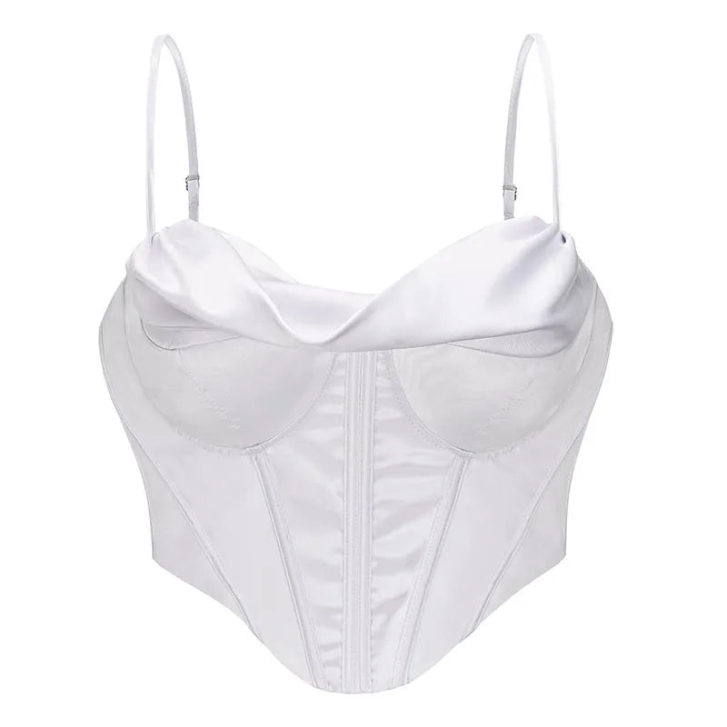 Spaghetti Strap Satim At Back Overbust Push Up Corset