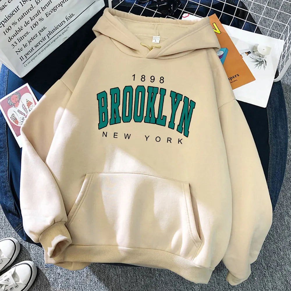 1898 Brooklyn New York Printed Women Hoodies Fashion Fleece Pullover Sweatshirts