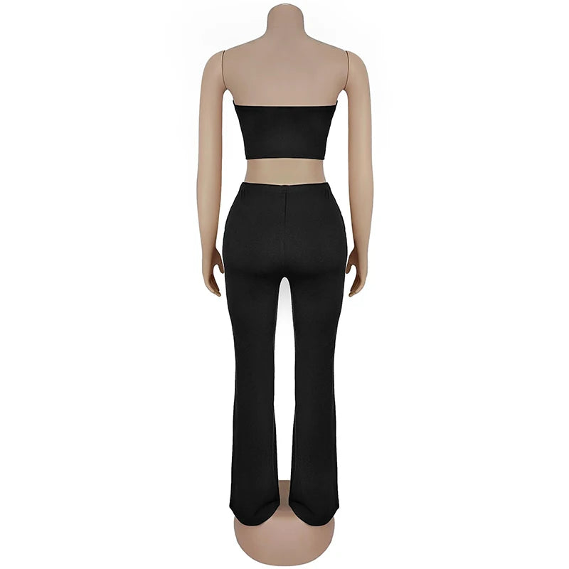 Sequins Crop Top And Wide Legs Pants Two Piece Set
