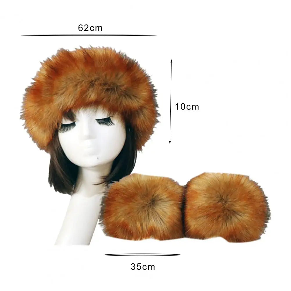 Fluffy Faux Fur Empty Top Soft Keep Warm Elastic Cozy Hat Cuffs Set for Outdoor