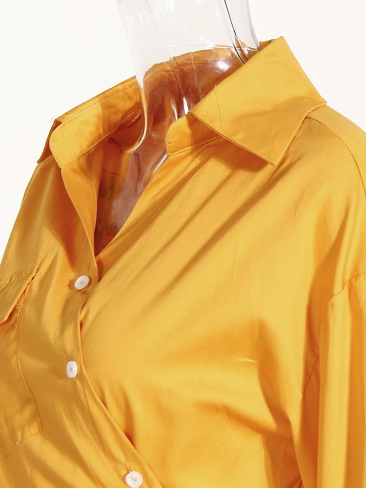 Autumn Irregular Bandage Slit Women's Shirt Dress