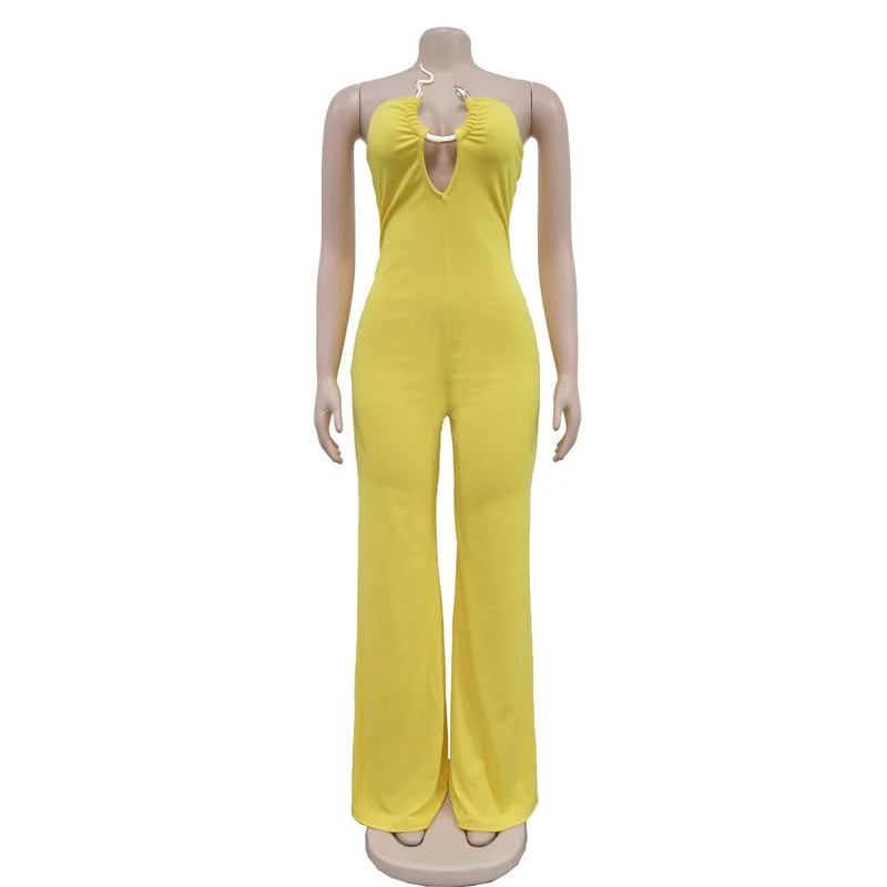 Strapless Sleeveless Loose Wide Leg Backless Cut Out Jumpsuits