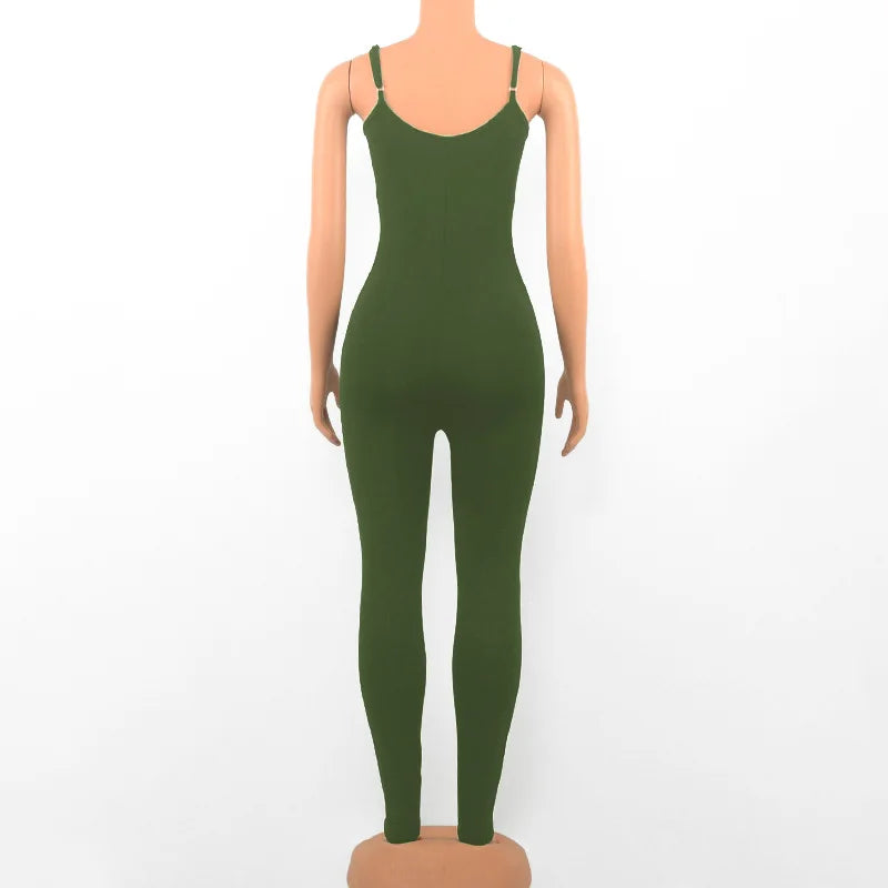 Sleeveless Spaghetti Strap Backless Casual Bodycon Jumpsuit