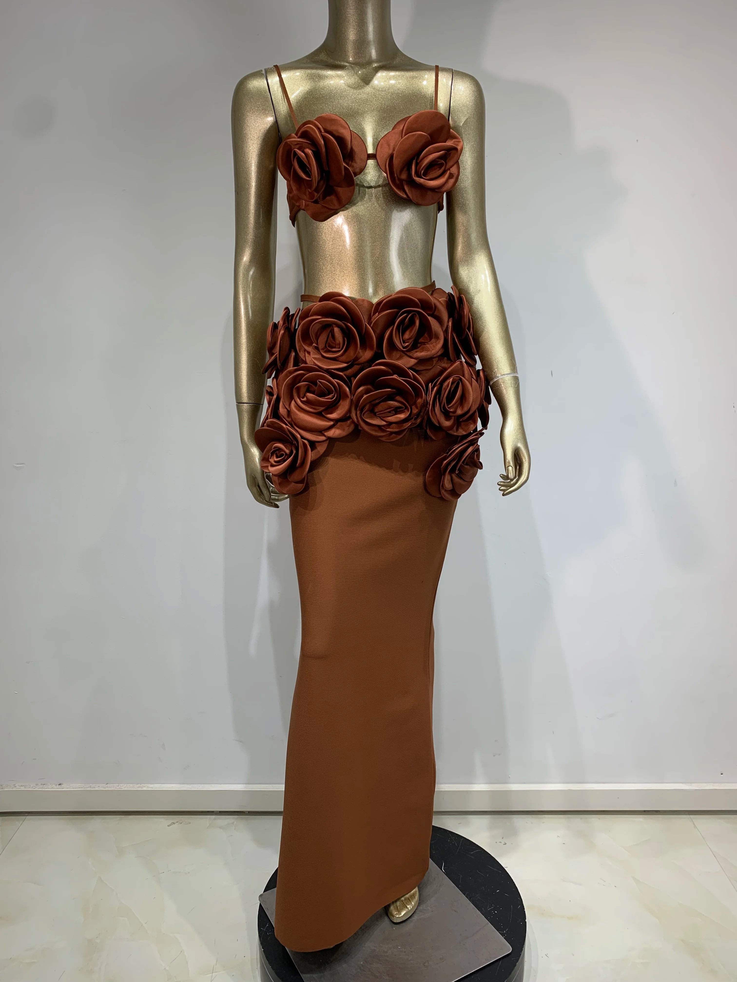 Backless Halter Maxi Long Bandage Skirt Set