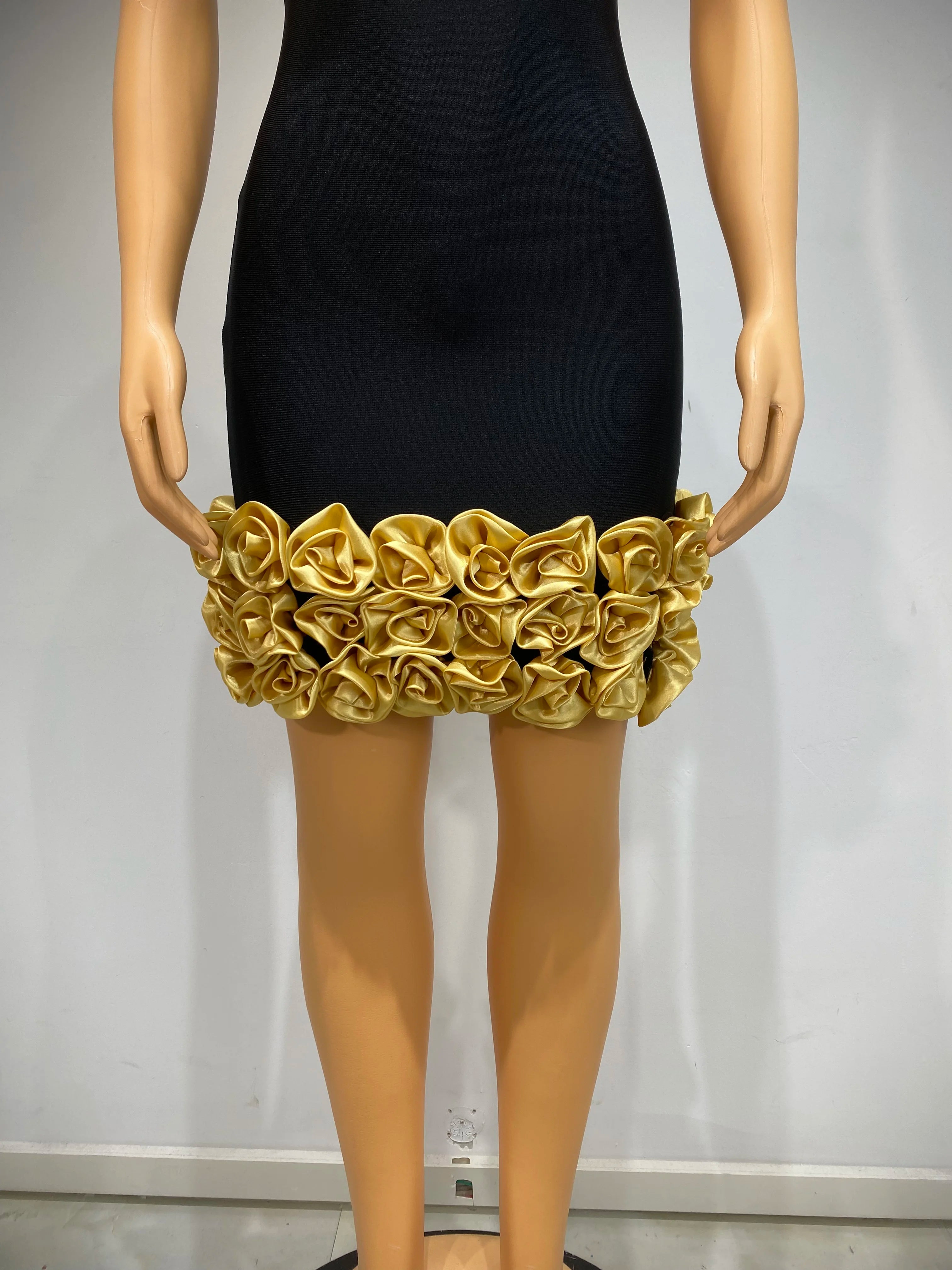 Sleeveless Flower Black Bandage Bodycon Elegant Dress