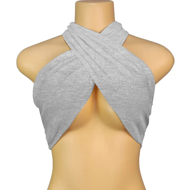 Backless Sleeveless Cross Bandage Halter Crop Tops