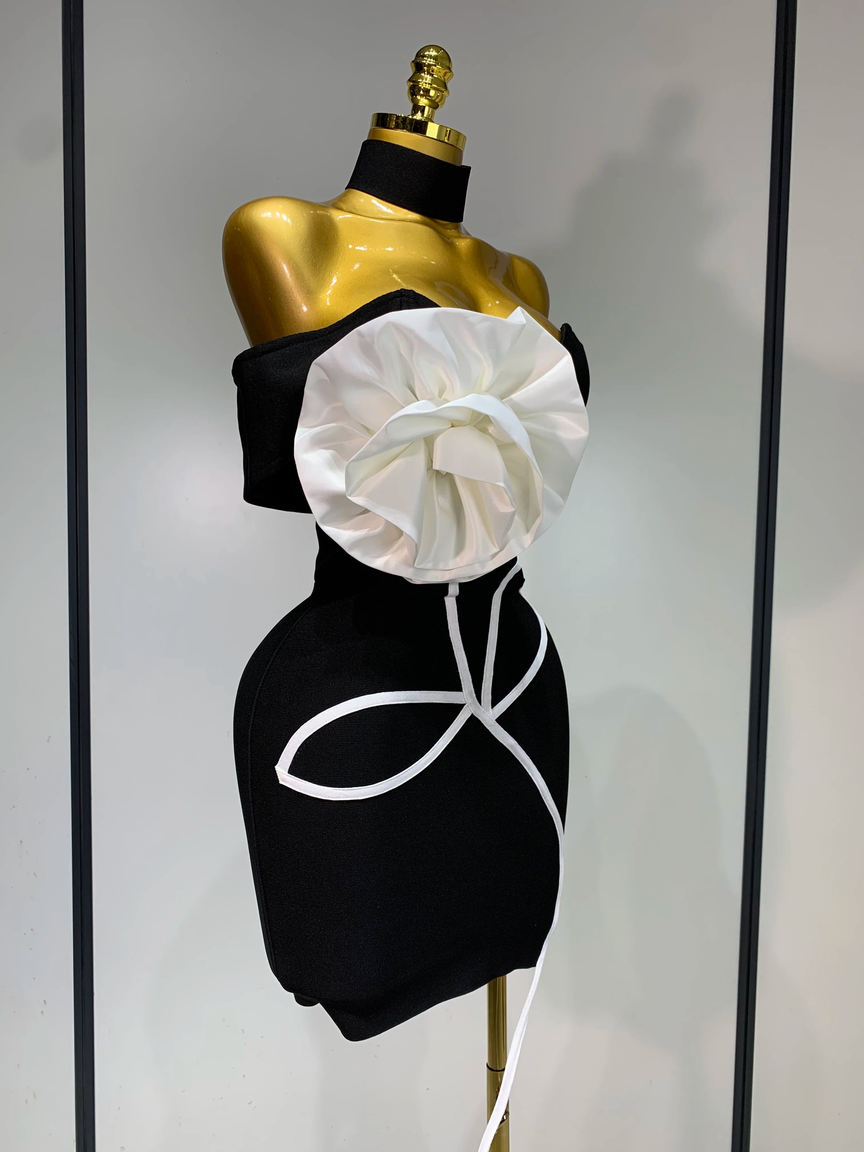 Off Shoulder Flower Mini Bodycon Bandage Dress