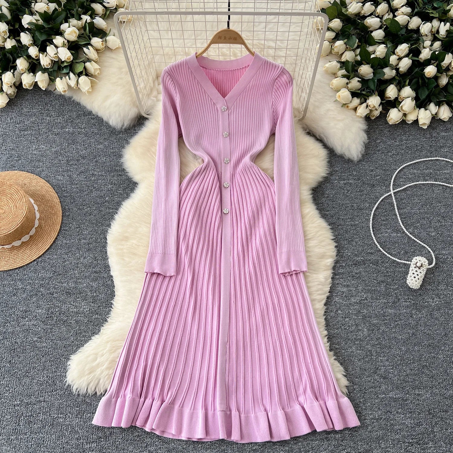 Autumn Knitting Sweater Dress