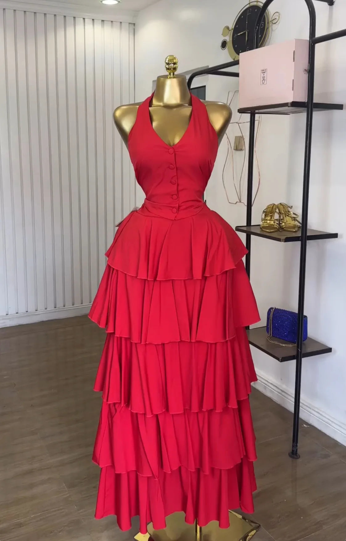 Sleeveless Vest Tops and Pleated Tiered Skirts Two Piece Set