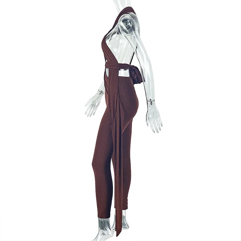 Sleeveless Backless Lace Up Slim Overalls Rompers Jumpsuit