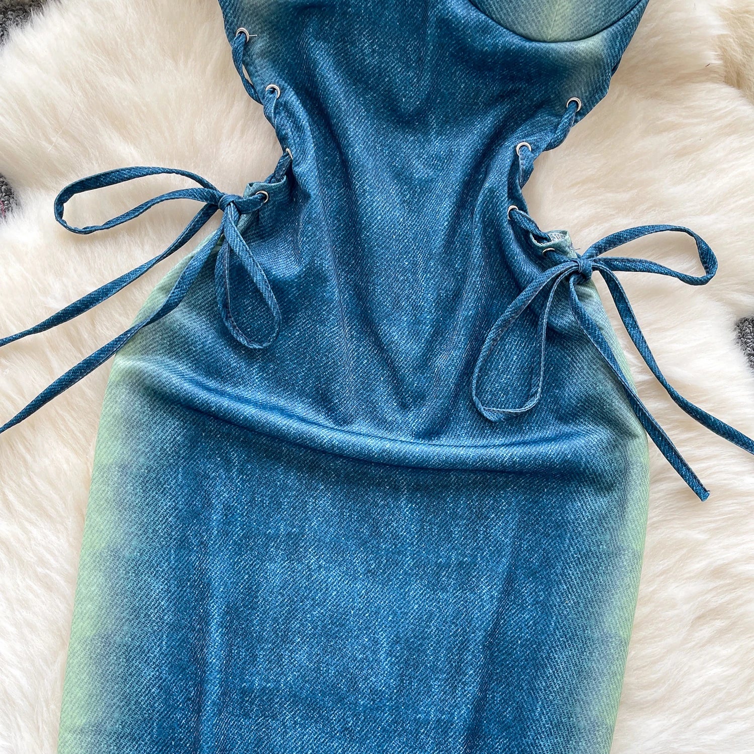 Retro Bodycon Halter 3D Flower Lace Up Sundress