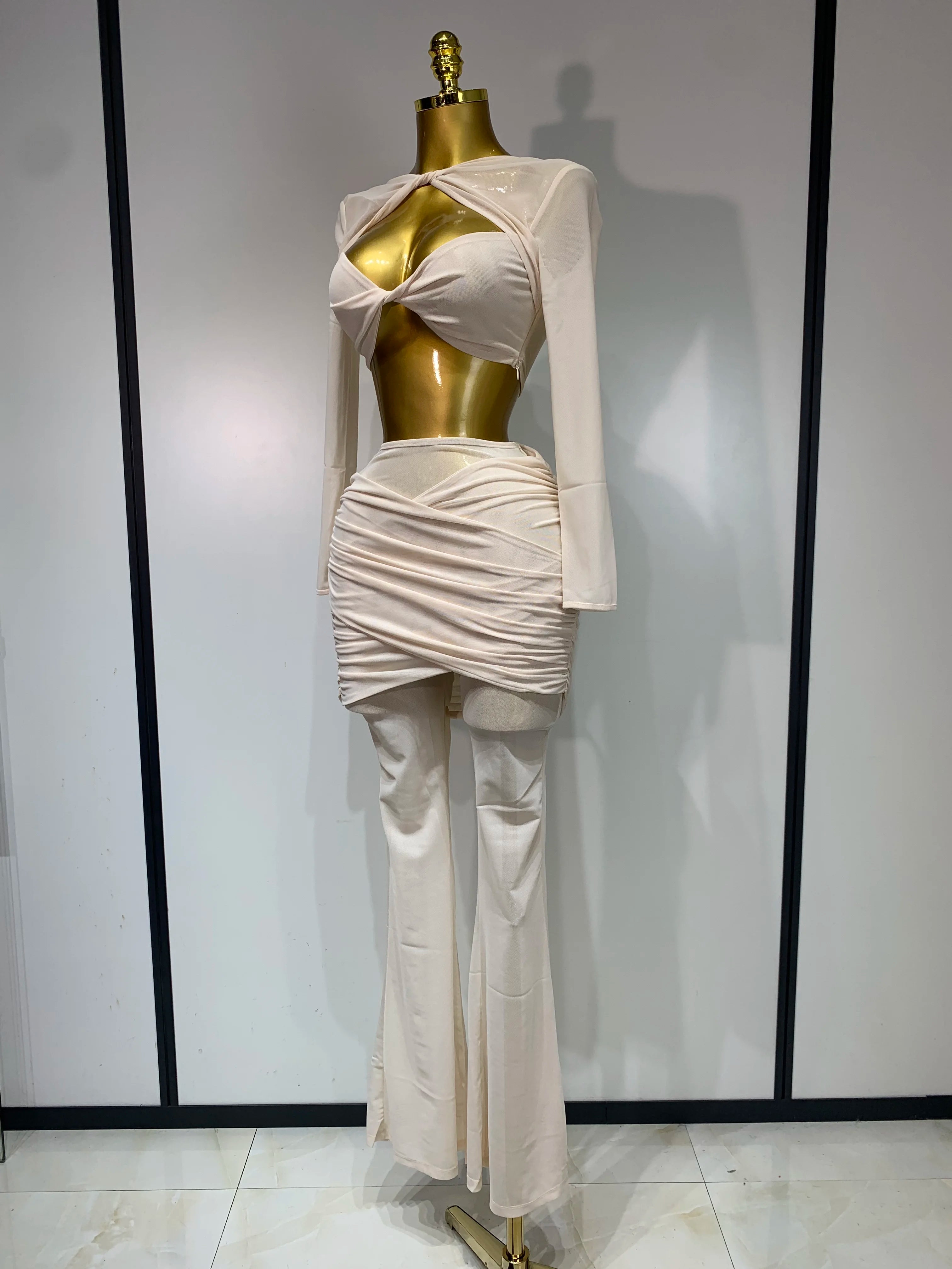 See Through Mesh Two Piece Set Club Birthday Evening Party Outfit