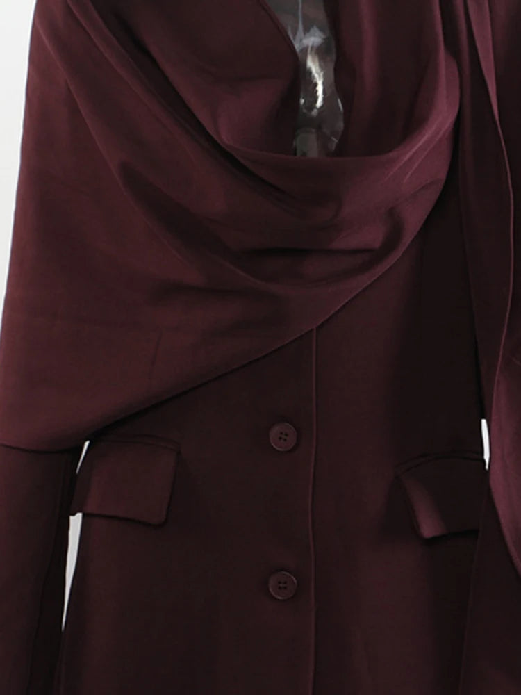 Elegant Scarf Collar Long Sleeve Blazer Jacket