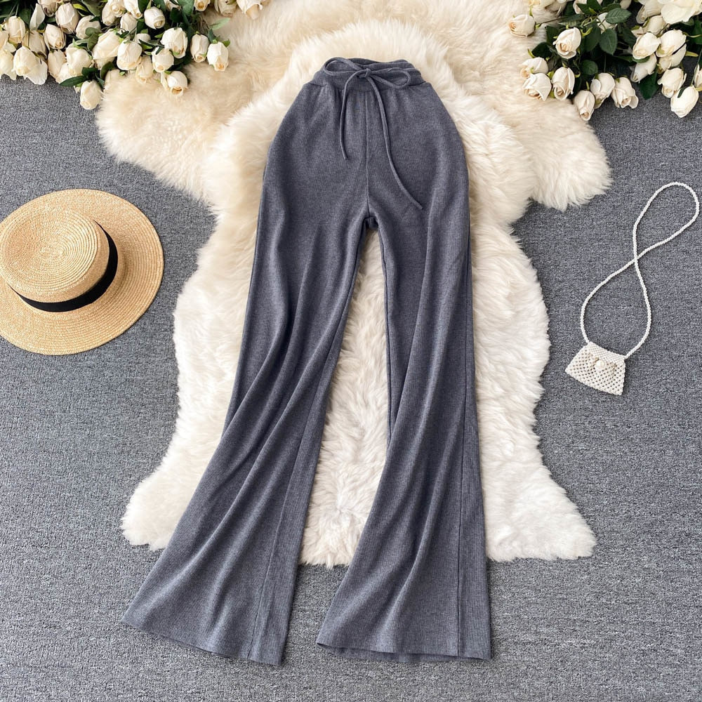 High Elastic Waist Wide Leg Trousers