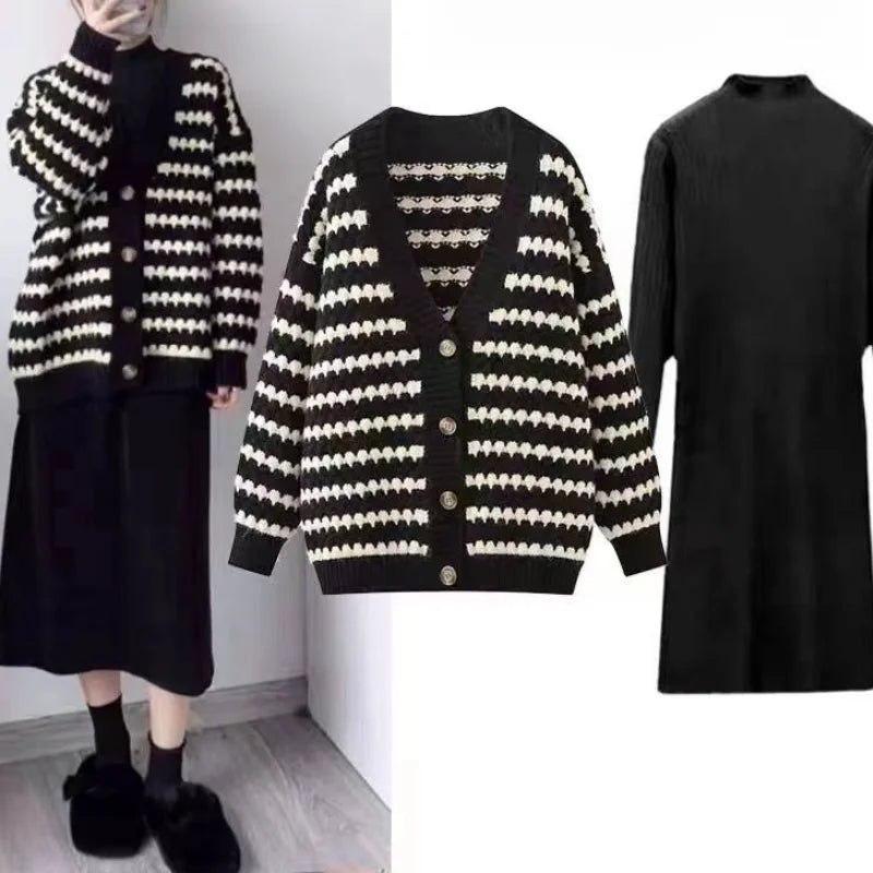 Black/White Stripe Vintage Knit Cardigan