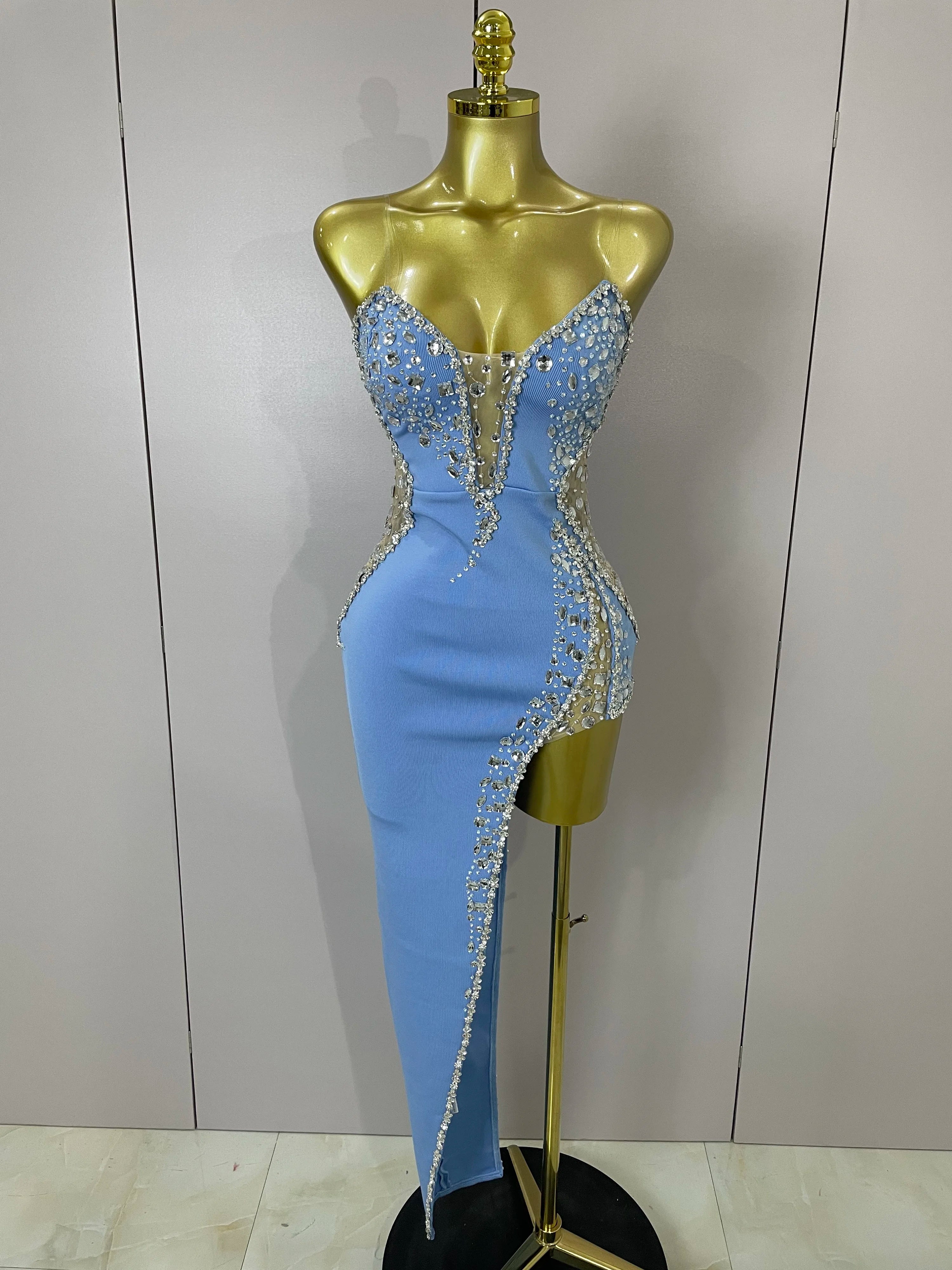 Strapless Shinning Rhinestones Bodycon Bandage Long Dress