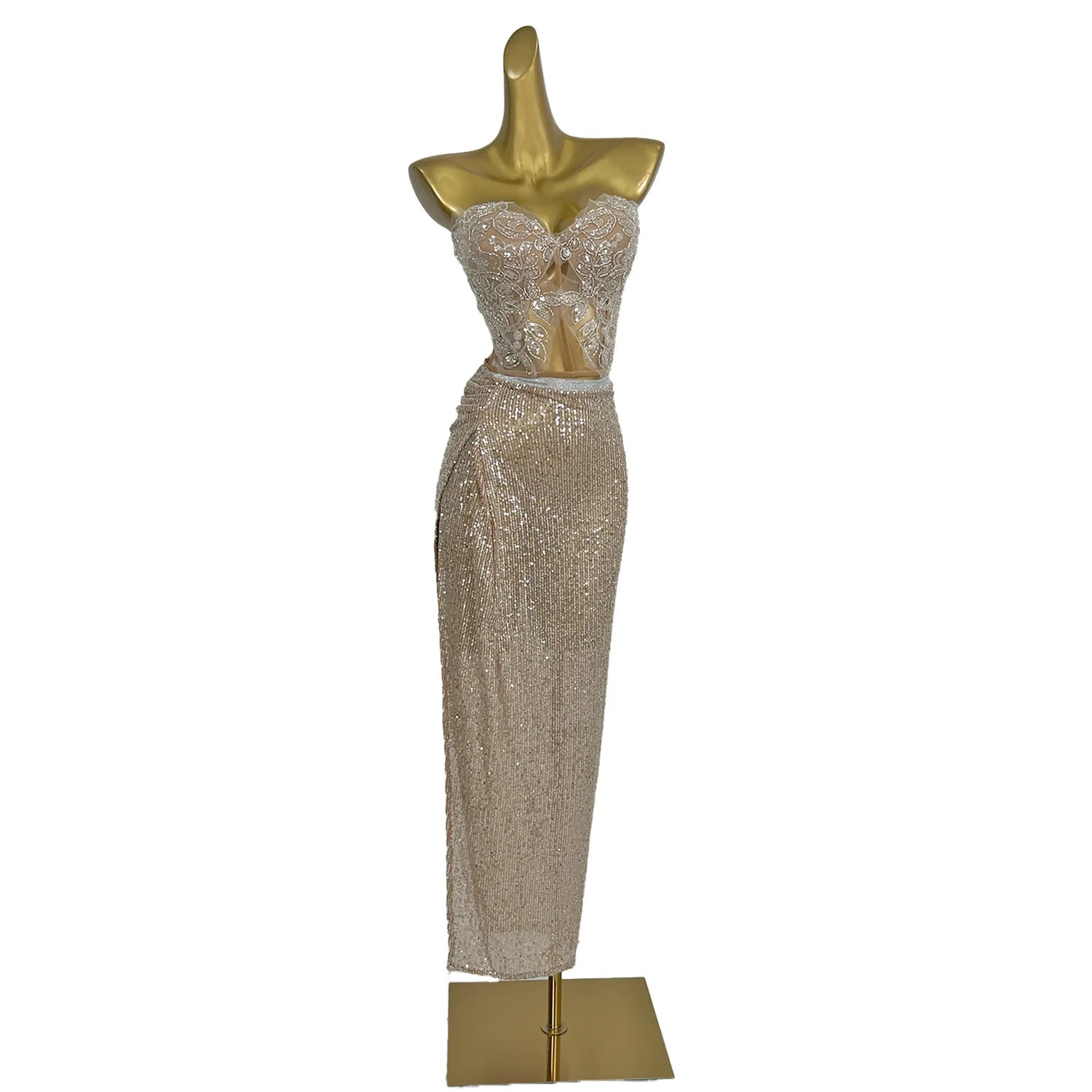High-Split Sequins Curling Rhinestone Dress