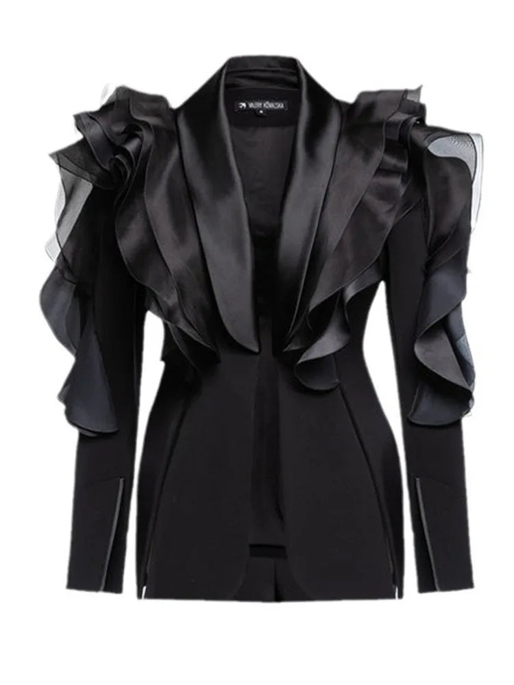 Patchwork Ruffles Long Sleeve Jacket