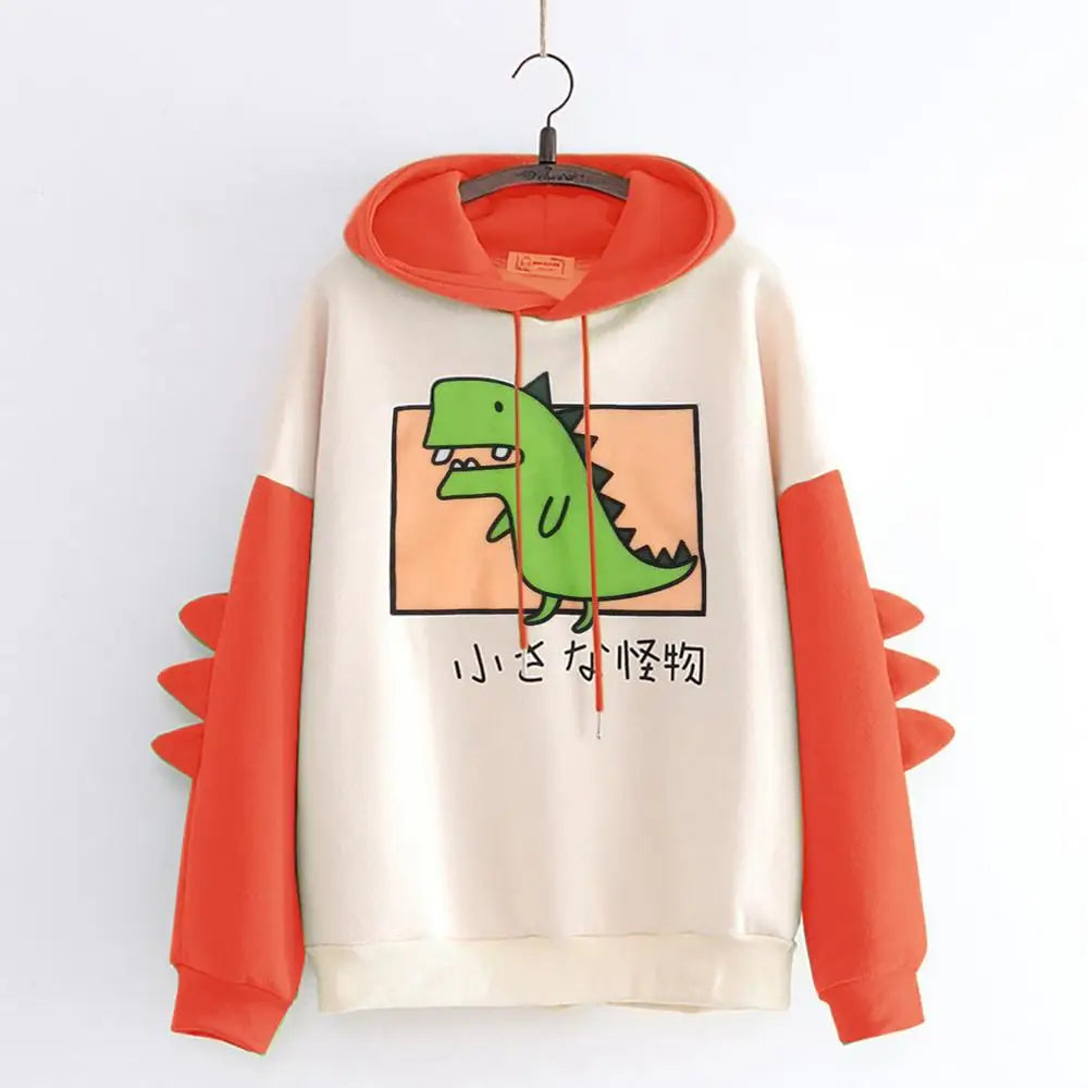 Dinosaur Oversized Cartoon Hoodie Sweatshirt Casual Print Korean Style Thicken Sweatshirt