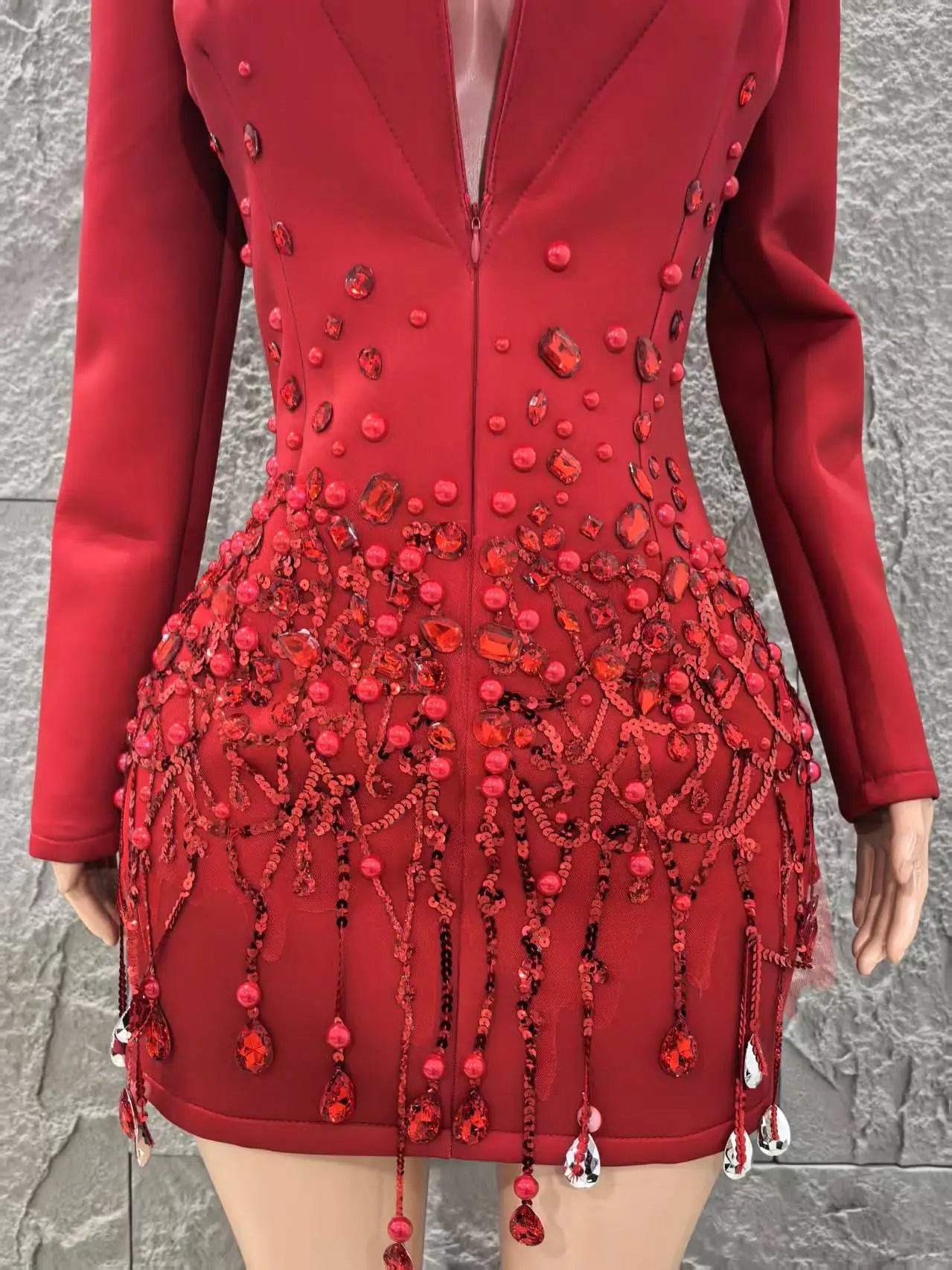 Long Sleeve Deep V-Neck Bodycon Blazer Dress