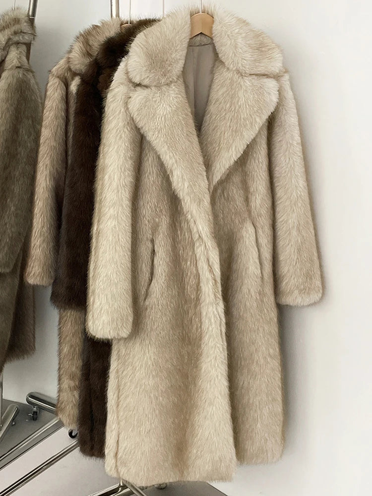 Faux Fur Long Sleeve Thick Warm Overcoat Fluffy Coat