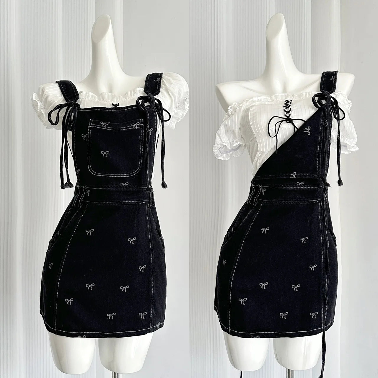 Korean 2000s 2 Piece Set Short Sleeve Crop Top + Mini Halter Dress